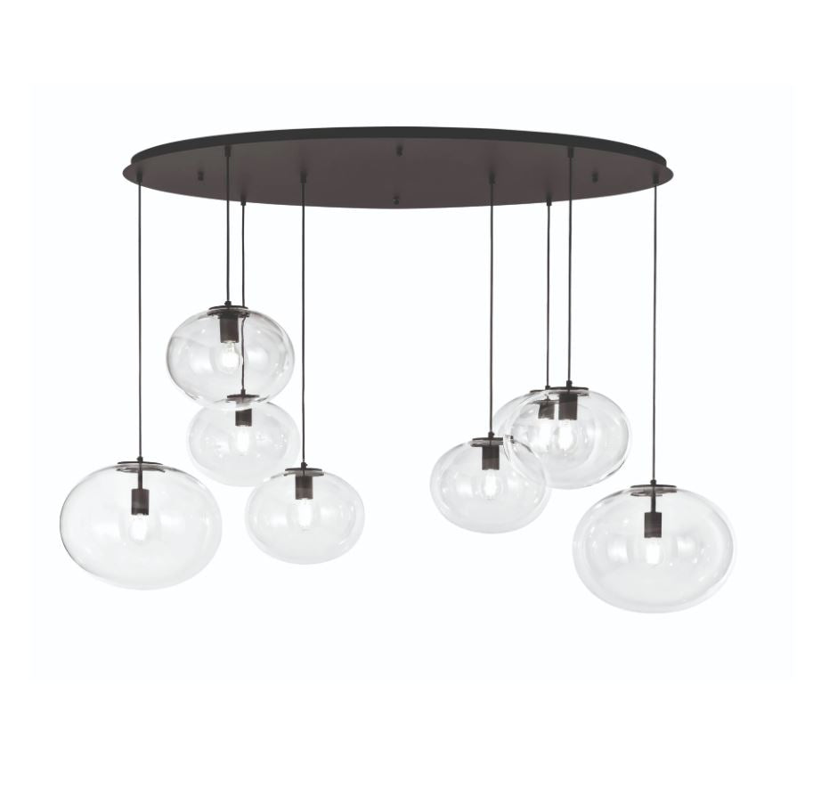 Sospensione sfera vetro soffiato struttura metallo nero 8XE27 non incl. GALAXY-S8 Sospensione sfera vetro soffiato struttura metallo nero 8XE27 non incl. GALAXY-S8